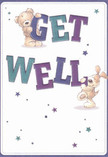 Two endearing friends-a plush bear and a floppy-eared pup-take centre stage on this get well card, their joy and compassion unmistakable as they cradle and balance vibrant 'Get Well' letters in purples and aquas. The clean cream backdrop evokes a sense of fresh beginnings, while scattered blue and violet stars add a sprinkle of playfulness and expectancy, much like the starry skies above Kings Langley on quiet nights. Each brushstroke embodies soft textures: the bear's fluffy coat, the puppy's velvet ears, rendered with such care they feel almost huggable. The beaming faces and expressive eyes of these characters communicate warmth and hope, suggesting the same genuine support offered through a get well bouquet delivered by Flowers Kings Langley across the village. The composition is cheerful yet soothing-reminiscent of a Sunday stroll through the Abbots Hill fields-making it an ideal companion to a fresh bouquet for bringing heartfelt comfort and positivity to someone dear.